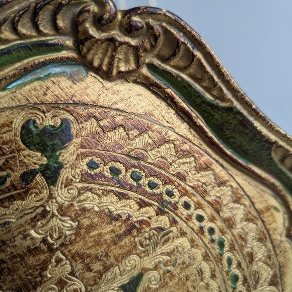 Vintage Wood Italian Florentine Embellished Gold Painted Tray Italy - Picture 5 of 10